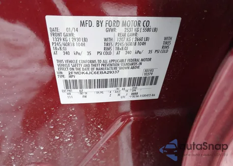 2014 Ford Edge Sel из США, поврежденный, VIN 2FMDK4JC6EBA29337